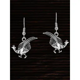 Sangria Silver-Plated Peacock Shaped Oxidised Drop Earrings-picture-31