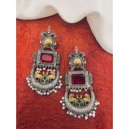 Sangria Silver-Plated Stone Studded Drop Earrings-picture-17