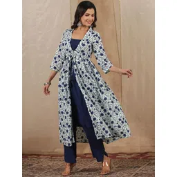 Sangria Square Neck Pure Cotton Straight Kurta With Trouser & Shrug Set-picture-27