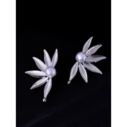 Sangria Stainless Steel Silver Plated Pearls Studded Floral Shaped Studs-picture-25