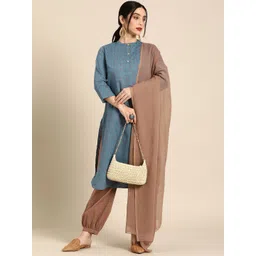 Sangria Teal Blue & Brown Pure Cotton Kurta with Salwar & Dupatta-picture-10