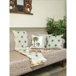 Sangria Tropical Jungle White Printed Cotton 4-Pieces Square Cushion Covers-picture-42