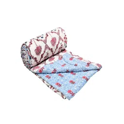 Sangria White & Blue Pure Cotton Reversible 110 GSM AC Room Dohar-picture-25