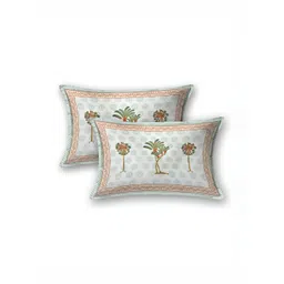 Sangria White & Green Floral 180 TC Pure Cotton Super King Bedsheet & 2 Pillow Covers image 5