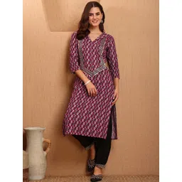 Sangria Women Ajrak Printed & Yoke Embroidered Straight Kurta-picture-16