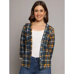 Sangria Women Blue & Orange Cotton Checked Shrug-picture-28