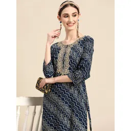 Sangria Women Blue Bandhani Embroidered Thread Work Kurta-picture-18