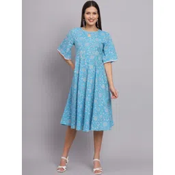 Sangria Women Blue Cotton Fit and Flare Dresses-picture-10
