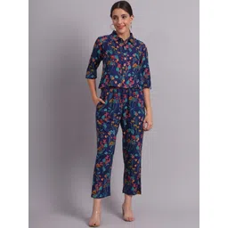 Sangria Women Blue Viscose Rayon Shirt Collar Floral Printed Co-Ords-picture-32