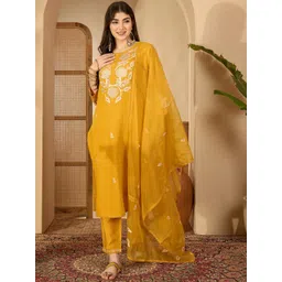 Sangria Women Cotton Blend Embroidered Kurta Sets With Dupatta-picture-29