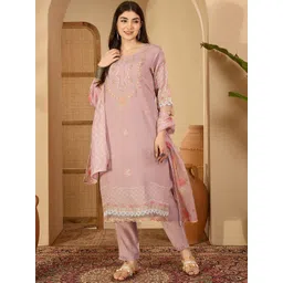 Sangria Women Cotton Blend Embroidered Kurta Sets With Dupatta-picture-32