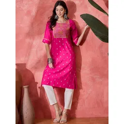 Sangria Women Cotton Embroidered Printed Straight Kurta-picture-30