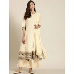 Sangria Women Cream-Coloured & Off-White Printed Kurta with Palazzos & Dupatta-picture-39