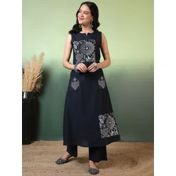 Sangria Women Ethnic Motifs Embroidered Cotton A-Line Kurta with Palazzos-picture-18