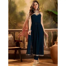 Sangria Women Ethnic Motifs Embroidered Empire Kurta with Trousers & With Dupatta-picture-20