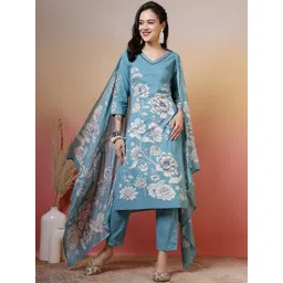 Sangria Women Ethnic Motifs Embroidered Regular Pure Cotton Kurta Set-picture-25