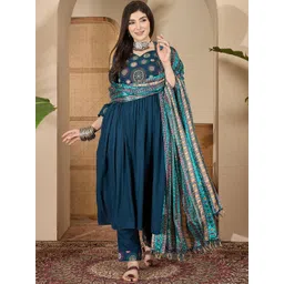 Sangria Women Ethnic Motifs Embroidered Regular Thread Work Kurta with Churidar & With Dupatta-picture-22