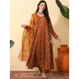 Sangria Women Ethnic Motifs Printed Angrakha Kurta with Trousers & With Dupatta-picture-20