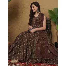 Sangria Women Ethnic Motifs Printed Cotton Anarkali Kurta with Trousers & Dupatta-picture-19