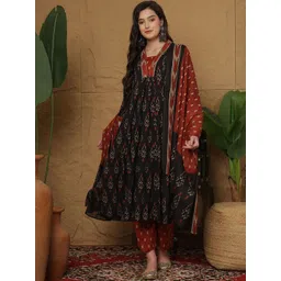 Sangria Women Ethnic Motifs Printed Cotton Anarkali Kurta with Trousers & Dupatta-picture-28