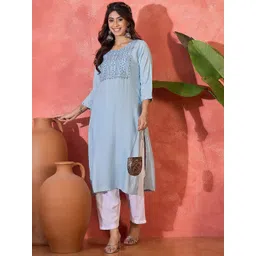 Sangria Women Ethnic Motifs Printed Daily Straight Kurta image 3