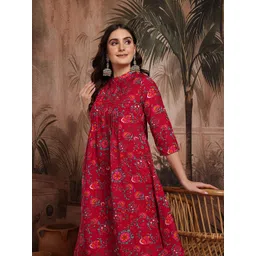 Sangria Women Ethnic Motifs Printed Pleated Kurta with Trousers-picture-21