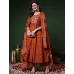 Sangria Women Ethnic Motifs Printed Pure Cotton Anarkali Kurta with Palazzo & Dupatta-picture-21