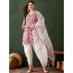 Sangria Women Ethnic Motifs Printed Regular Pure Cotton Kurta & Harem Pants With Dupatta-picture-36