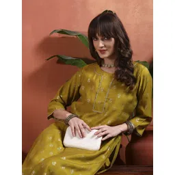 Sangria Women Ethnic Motifs Printed Regular Thread Work Kurta with Trousers-picture-15