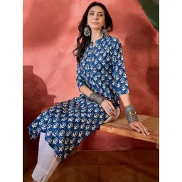 Sangria Women Ethnic Motifs Printed Screen Print Daily Cotton Straight Kurta-picture-10