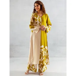 Sangria Women Floral Colourblocked Regular Kurta with Trousers-picture-20