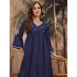 Sangria Women Floral Embroidered Empire Kurta with Trousers-picture-38