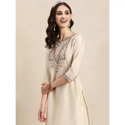 Sangria Women Floral Embroidered Regular Thread Work Kurta with Trousers-picture-38