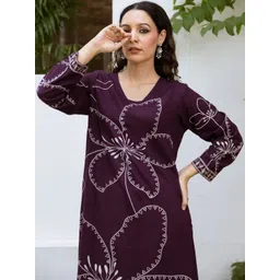 Sangria Women Floral Embroidered Regular Thread Work Kurta With Trousers-picture-32