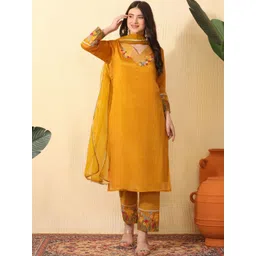 Sangria Women Floral Embroidered Regular Thread Work Kurta with Trousers & With Dupatta-picture-31