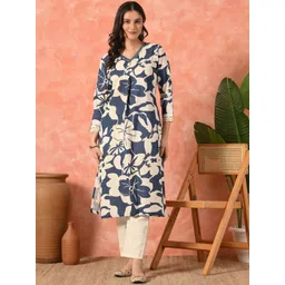 Sangria Women Floral Printed Cotton Kurta with Trousers-picture-25