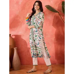 Sangria Women Floral Printed Cotton Kurta with Trousers-picture-39