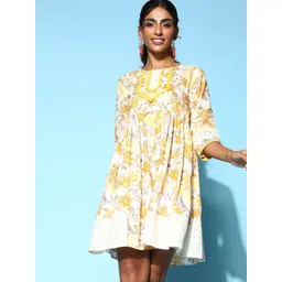 Sangria Women Floral Printed Cotton Schiffli A-Line Dress-picture-24