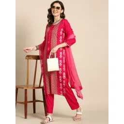 Sangria Women Floral Printed Gotta Patti Pure Cotton Kurta with Trousers & With Dupatta-picture-36