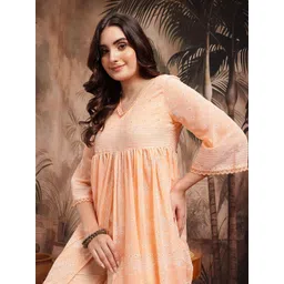 Sangria Women Floral Printed High Slit Kurta with Trousers-picture-14