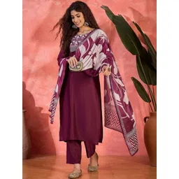 Sangria Women Floral Printed Kurta with Trousers & Dupatta-picture-16