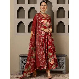 Sangria Women Floral Printed Pure Cotton Anarkali Kurta with Palazzo & Dupatta-picture-17