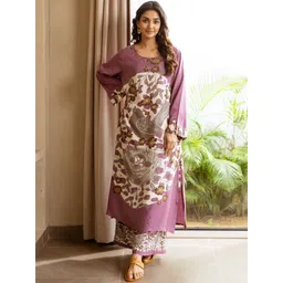 Sangria Women Floral Printed Regular Beads and Stones Kurta with Palazzos-picture-24