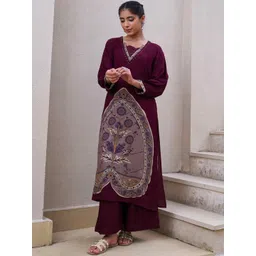 Sangria Women Floral Printed Regular Beads and Stones Kurta with Palazzos-picture-17