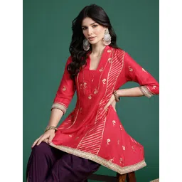 Sangria Women Floral Printed Regular Gotta Patti Kurti with Dhoti Pants-image-46