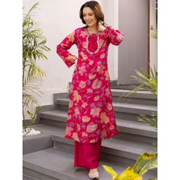 Sangria Women Floral Printed Regular Kurta with Palazzos-image-12