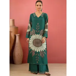 Sangria Women Floral Printed Regular Kurta with Palazzos-image-8