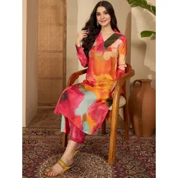 Sangria Women Floral Printed Regular Kurta with Trousers-image-10