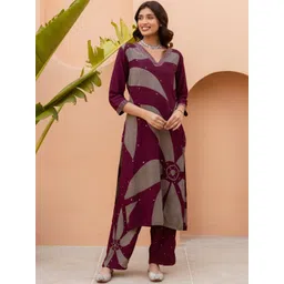 Sangria Women Floral Printed Regular Kurta with Trousers-picture-18