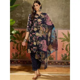 Sangria Women Floral Printed Regular Kurta with Trousers & With Dupatta-picture-22